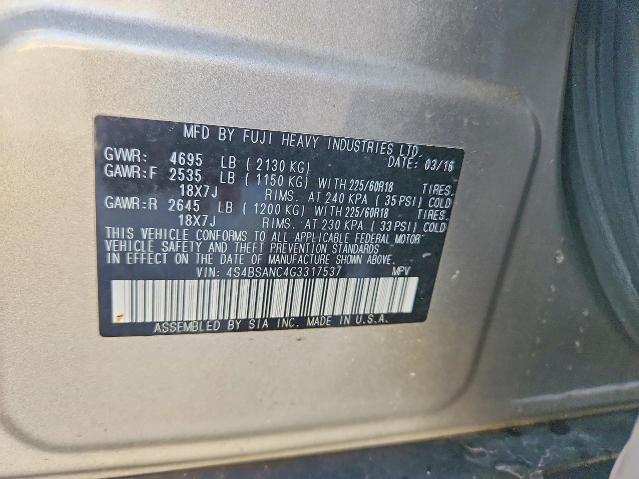 2016 Subaru Outback 2.5i Limited