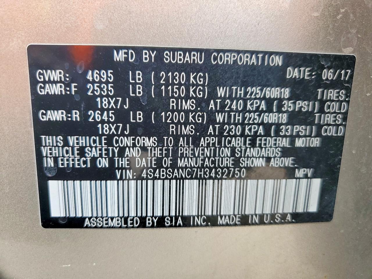 2017 Subaru Outback 2.5i Limited