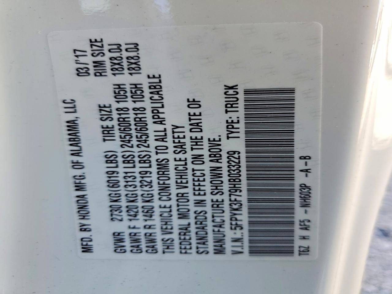 2017 Honda Ridgeline RTL