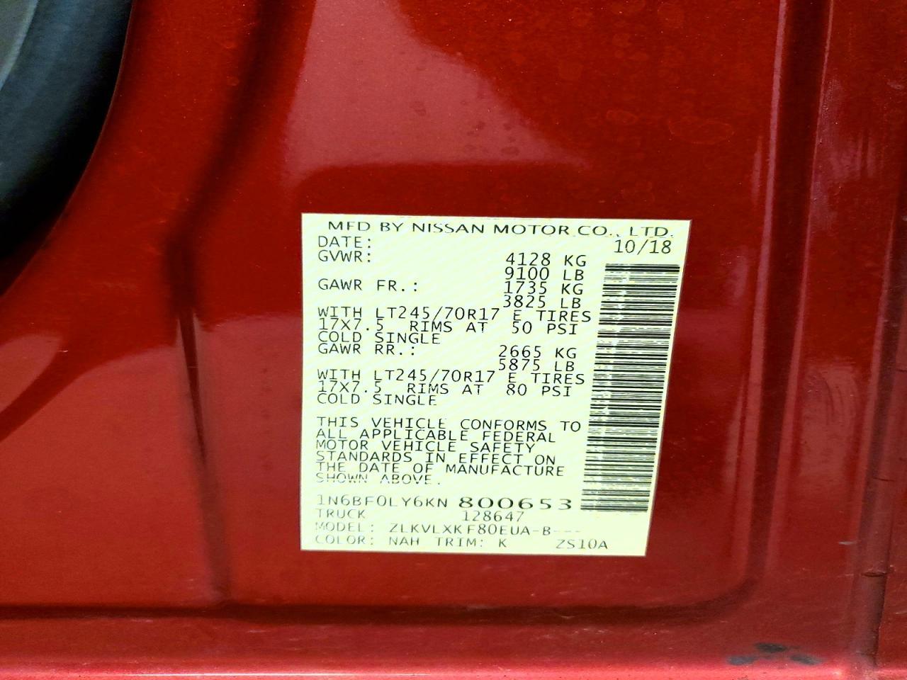 2019 Nissan NV 2500 Utility / Service Van