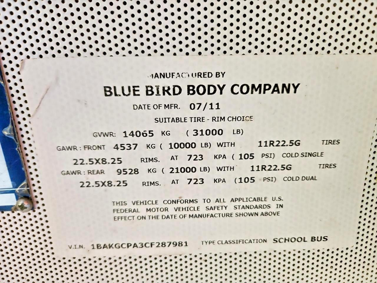 2012 Blue Bird School Bus / Transit Bus