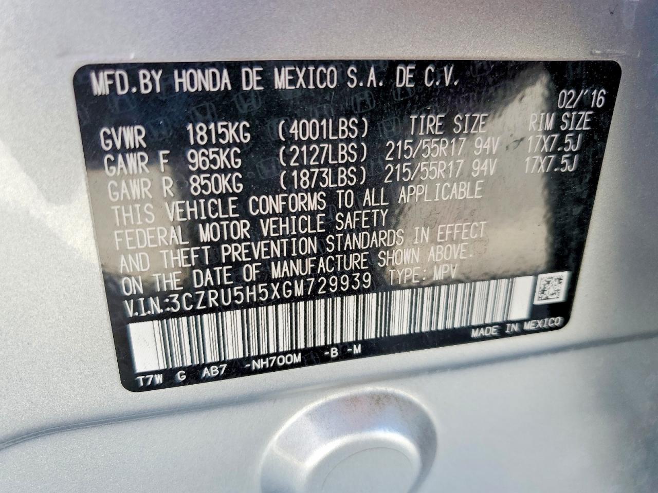 2016 Honda Hr-v ex