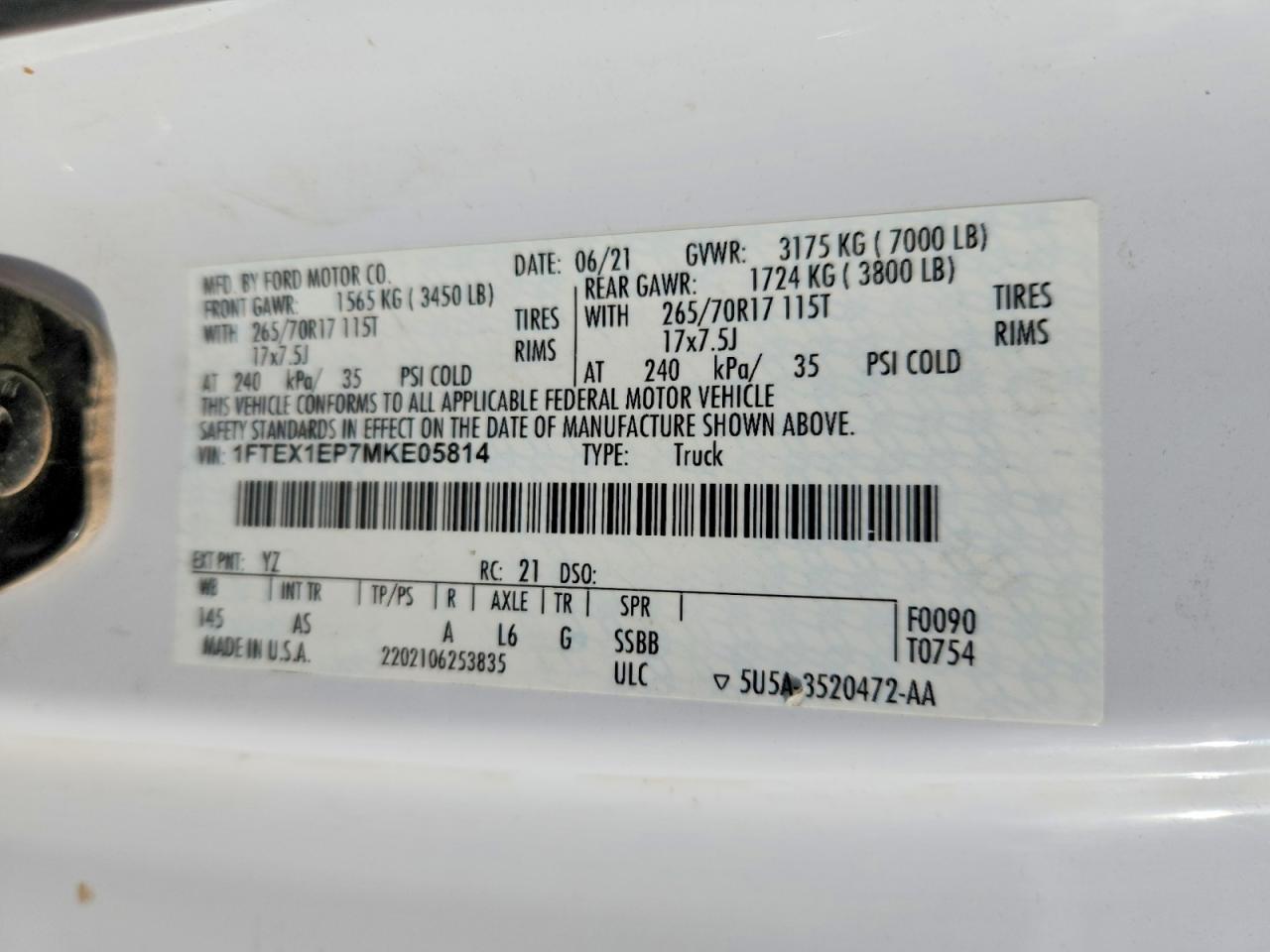 2021 Ford F150 Super Cab