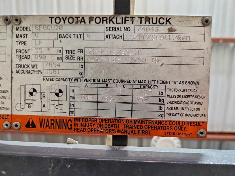 2015 Toyota 8FGCU20 Forklift