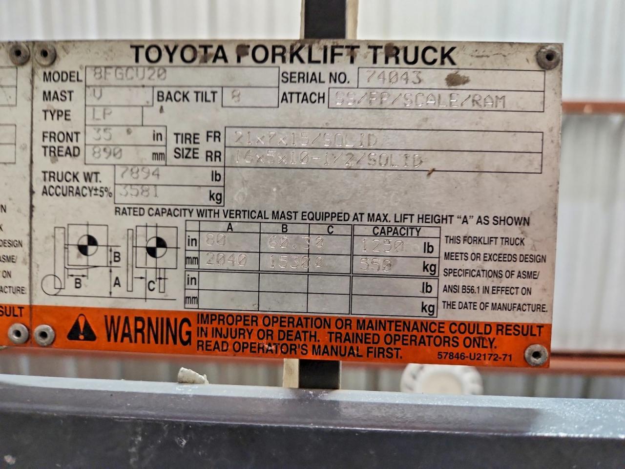 2015 Toyota 8FGCU20 Forklift