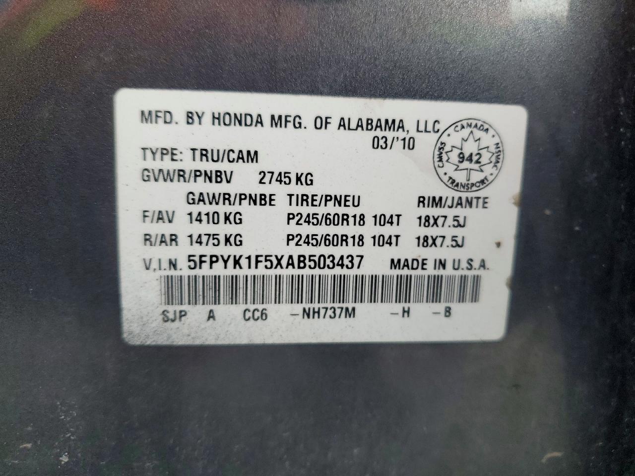 2010 Honda Ridgeline RTL