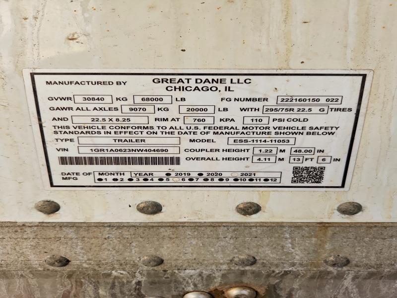 2022 Great Dane Ess-1114-11053 Refrigerated van Trailer