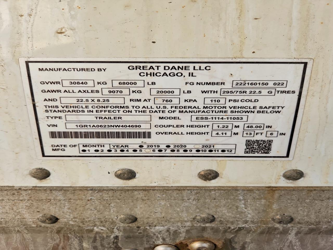 2022 Great Dane ESS-1114-11053 Refrigerated Van Trailer