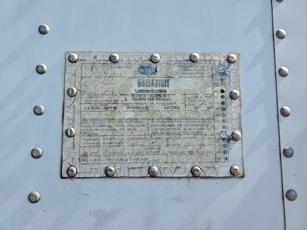 2012 Wabash Dvcvhsa DRY Van Trailer