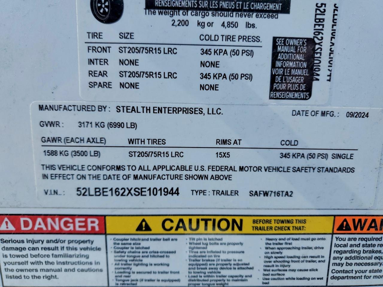 2025 Cobra 2025 Stealth SAFW716TA2 Enclosed Cargo Trailer
