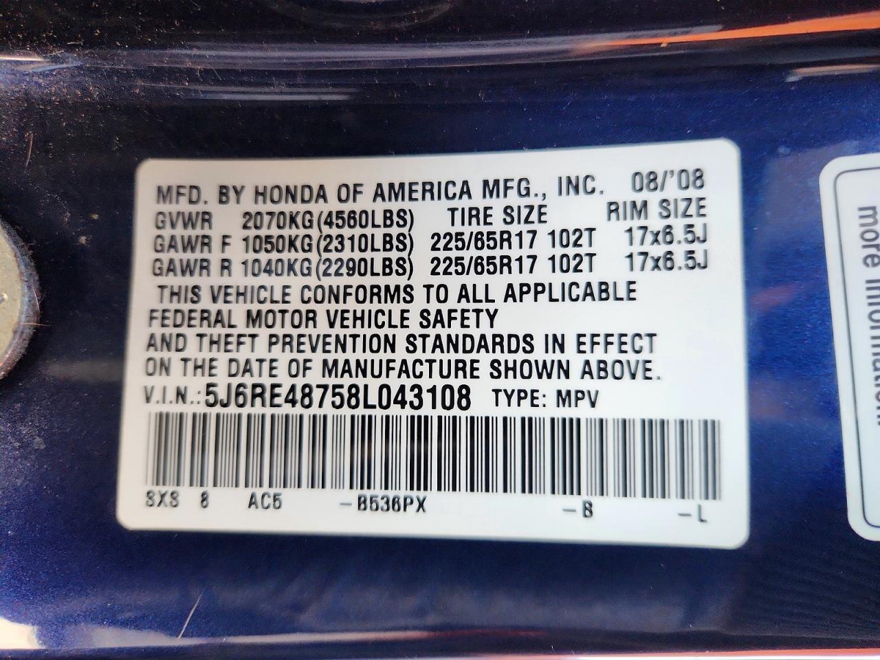 2008 Hond Cr-v exl