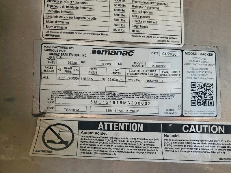 2021 Manac Trailers Usa 2021 Manac 10248B000 Flatbed Trailer