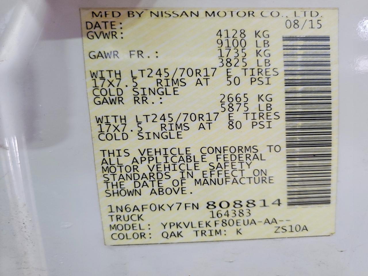 2015 Niss AN NV 2500 Utility / Service Van