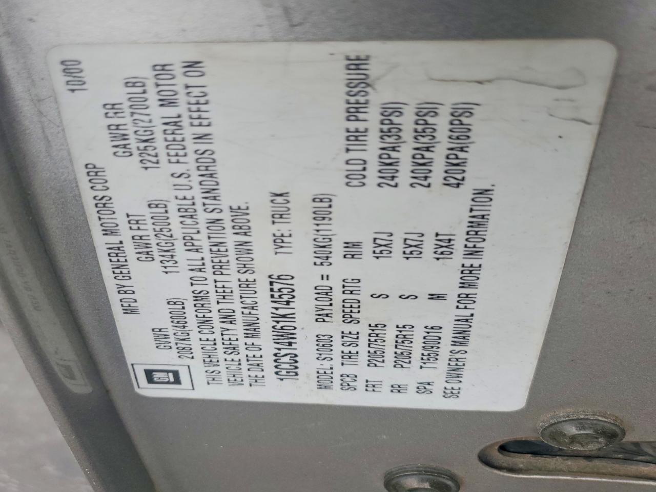 2001 Chevrolet S Truck S10