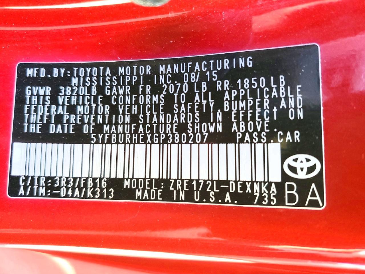 2016 Toyota Corolla le