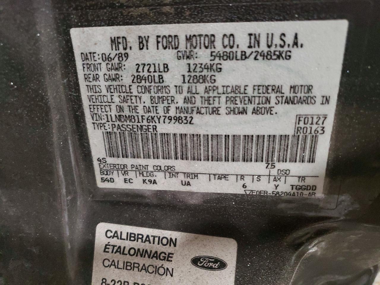 1989 Lincoln Townhouse Continental Base