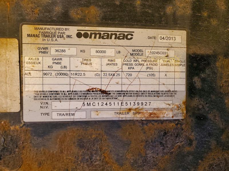 2014 Manac 10245C031 Flatbed Trailer