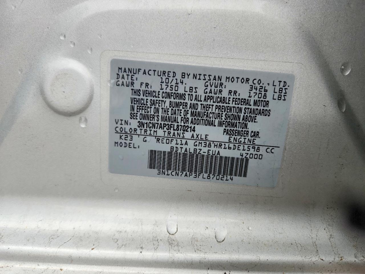 2015 Nissan Versa 1.6 sv