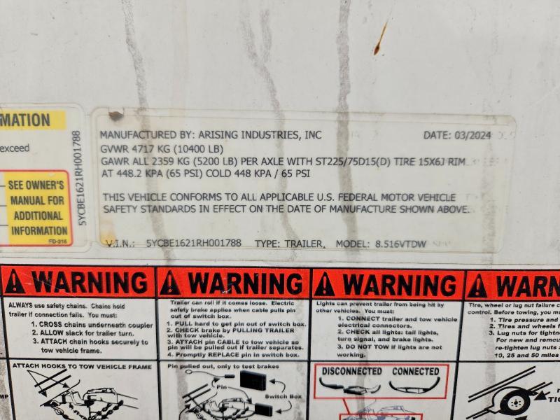 2024 Arising Industries 8.516VTDW Enclosed Cargo Trailer