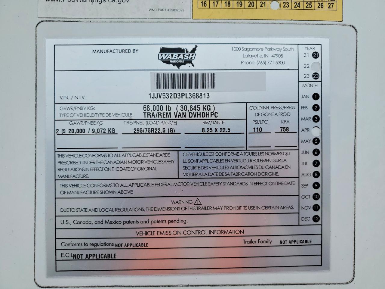 2023 Wabash Dry Van 2023 Wabash Dvhdhpc DRY Van Trailer