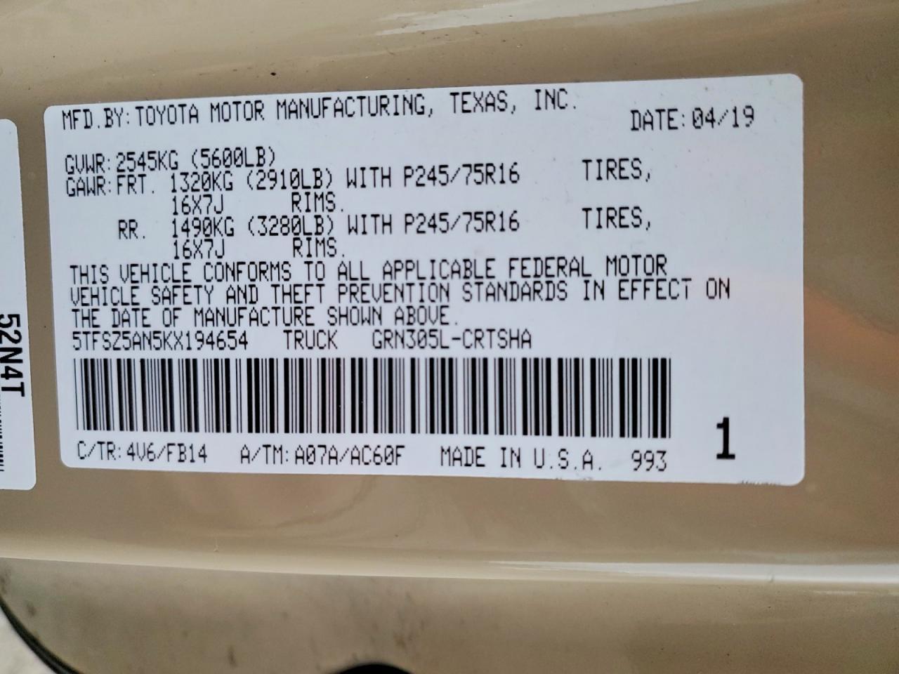 2019 Toyota Tacoma SR V6