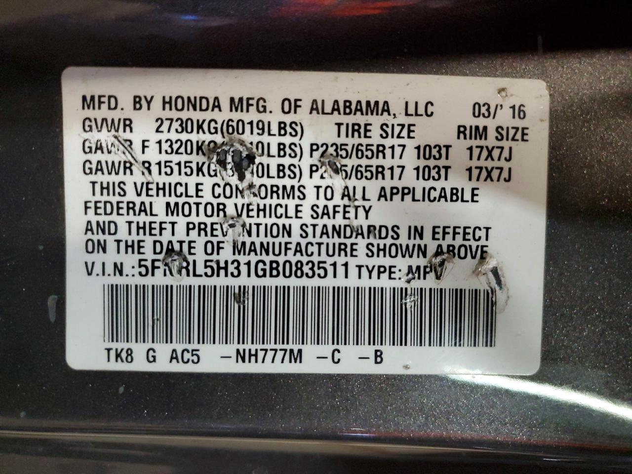 2016 Honda Odyssey se