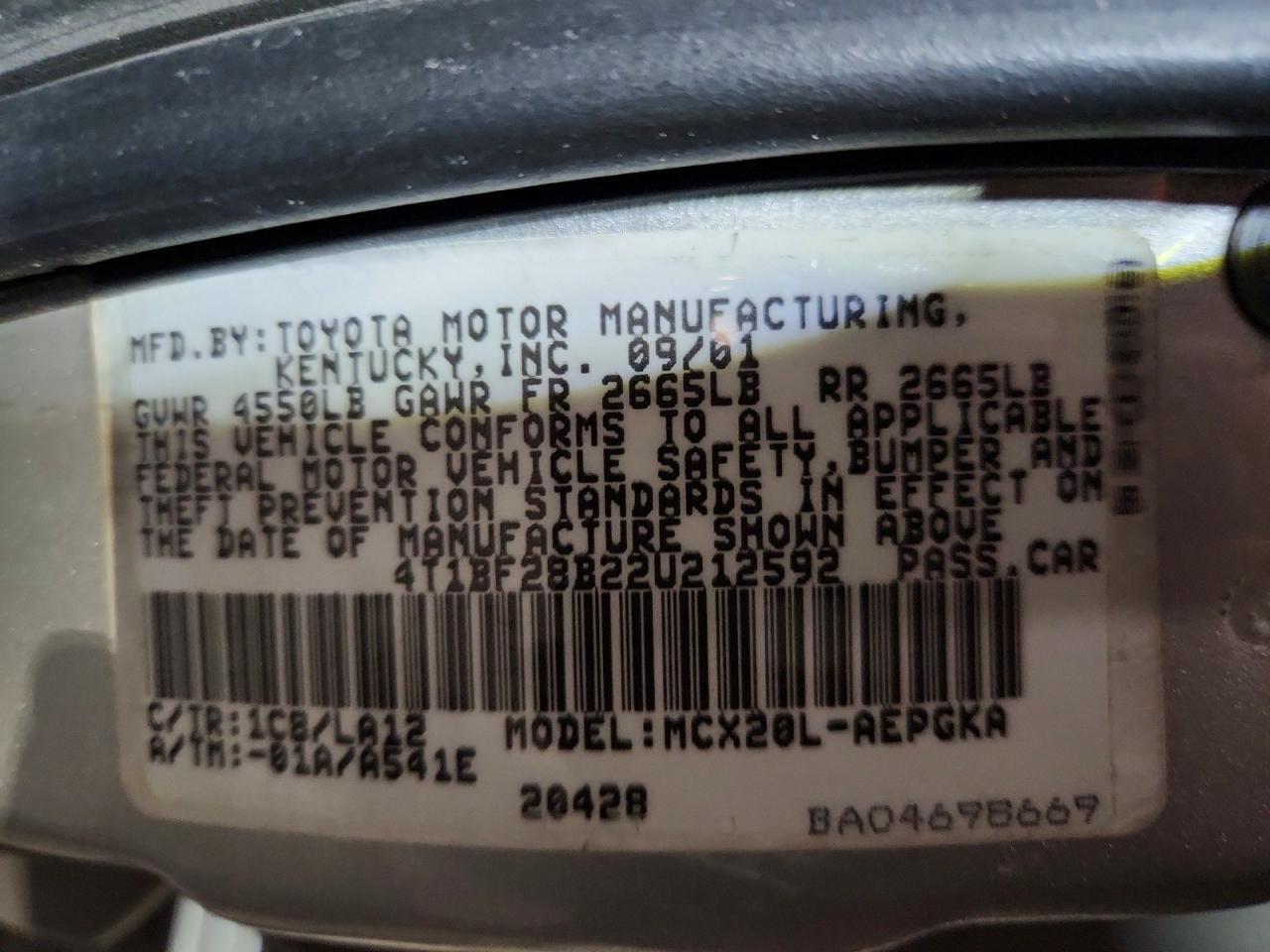 2002 Toyota Avalon xls