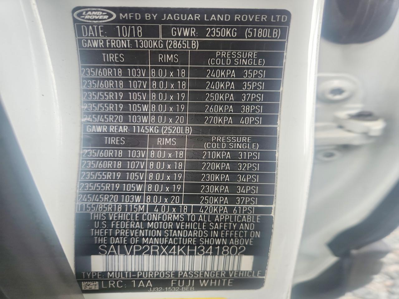 2019 Land Rover Range Rover Evoque se