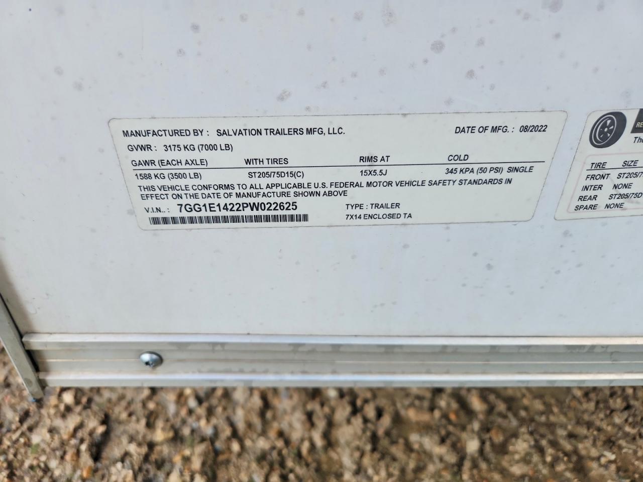 2023 K6qx 2023 Salvation 7X14 Enclosed Cargo Trailer