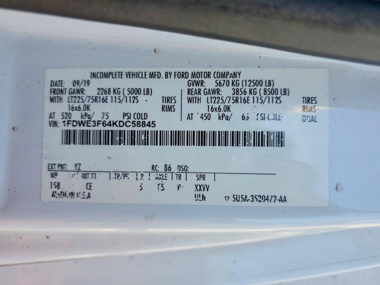 2019 Ford E350 BOX Truck