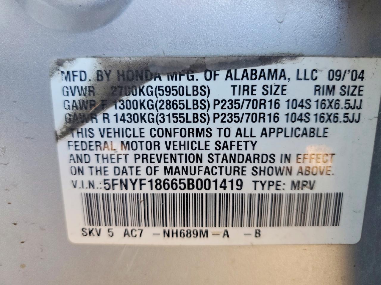 2005 Honda Pilot exl