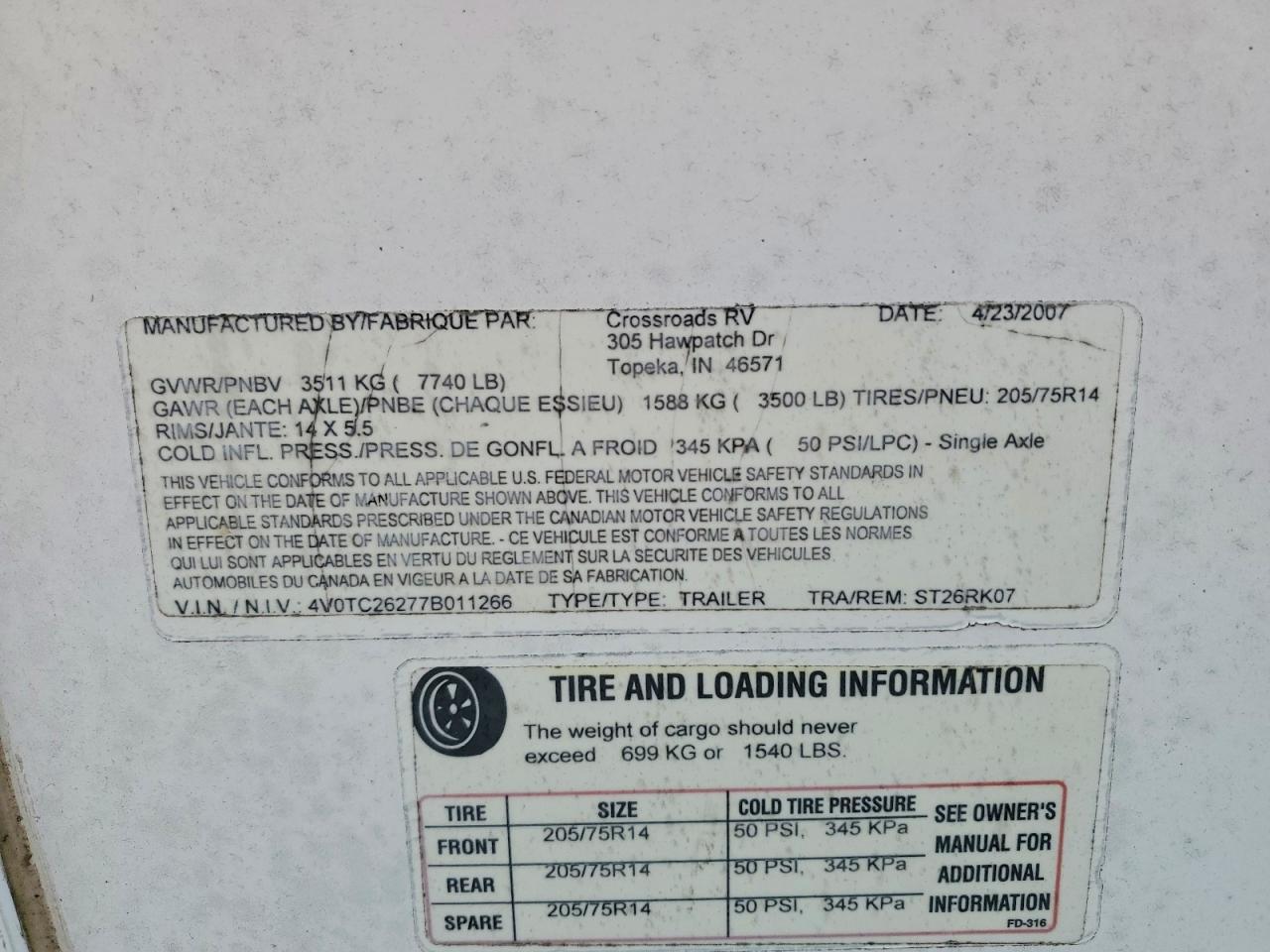 2007 Crossroads 2007 Cross Roads ST26RK07 Camper