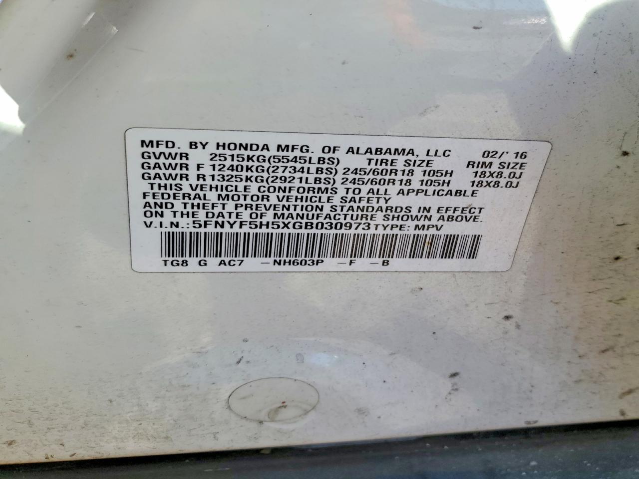 2016 Honda Pilot exl