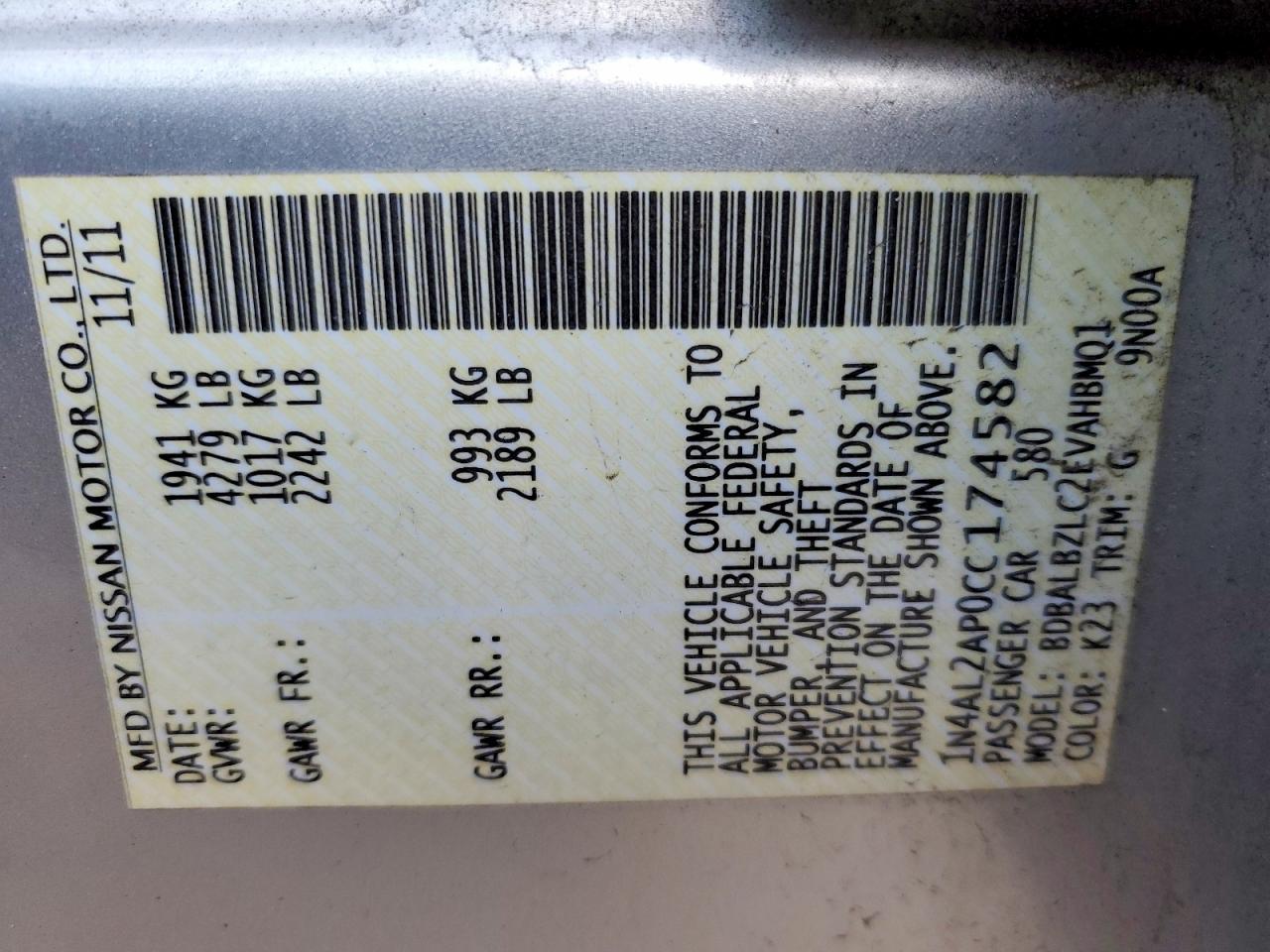 2012 Niss Altima Base