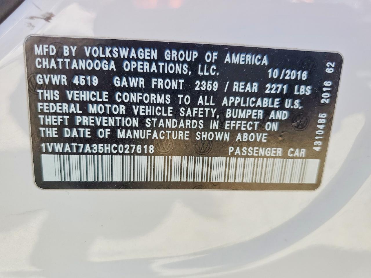 2017 Volkswagen Passat s