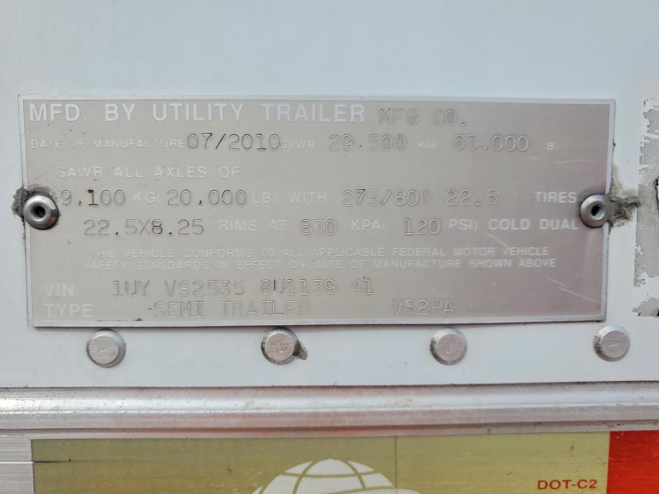 2011 Utility VS2RA Refrigerated Van Trailer