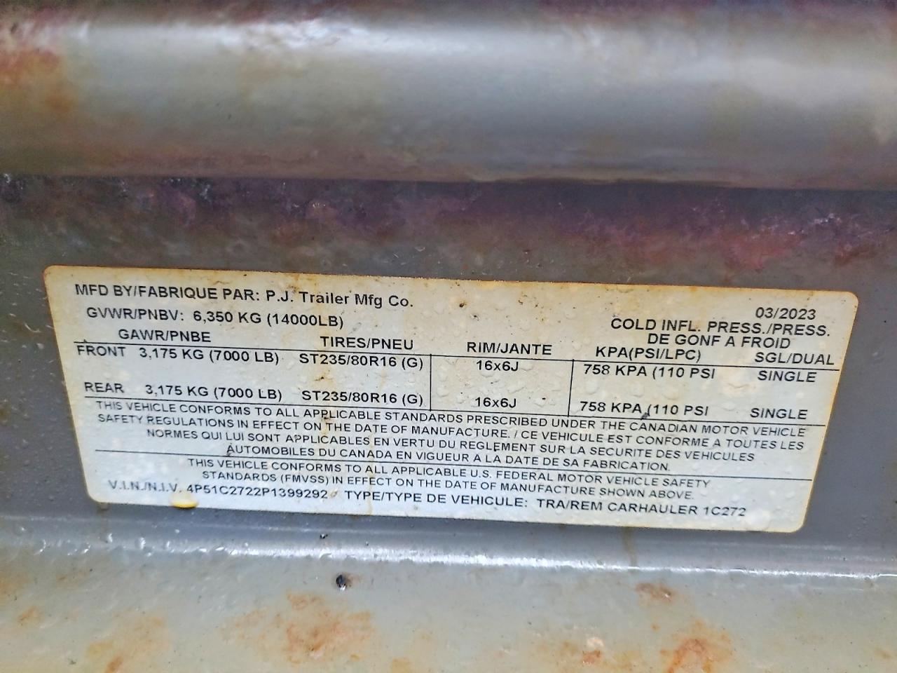 2023 Pj Trailer 2023 PJ 1C272 Equipment Trailer