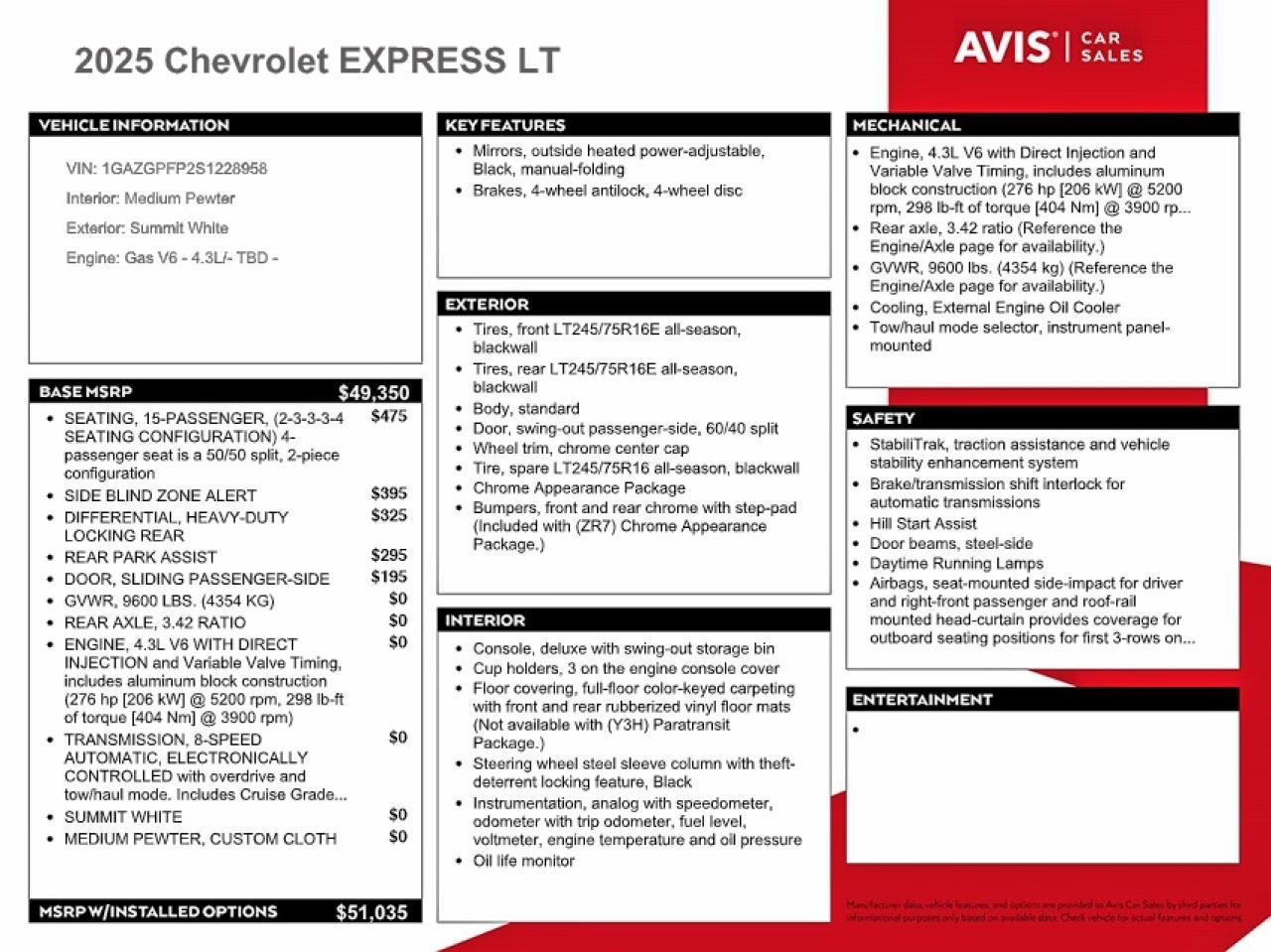 2025 Chevrolet Express G3500 LT