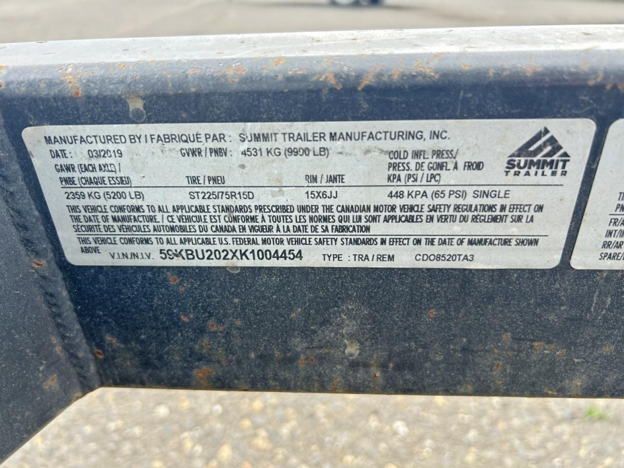 2019 Summ IT CDO8520TA3 Equipment Trailer