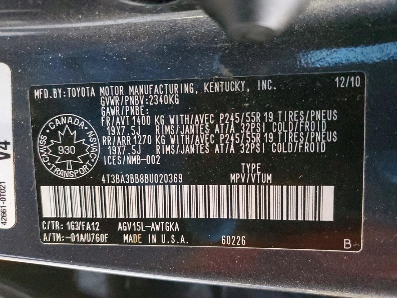 2011 Toyota Venza awd 4cyl