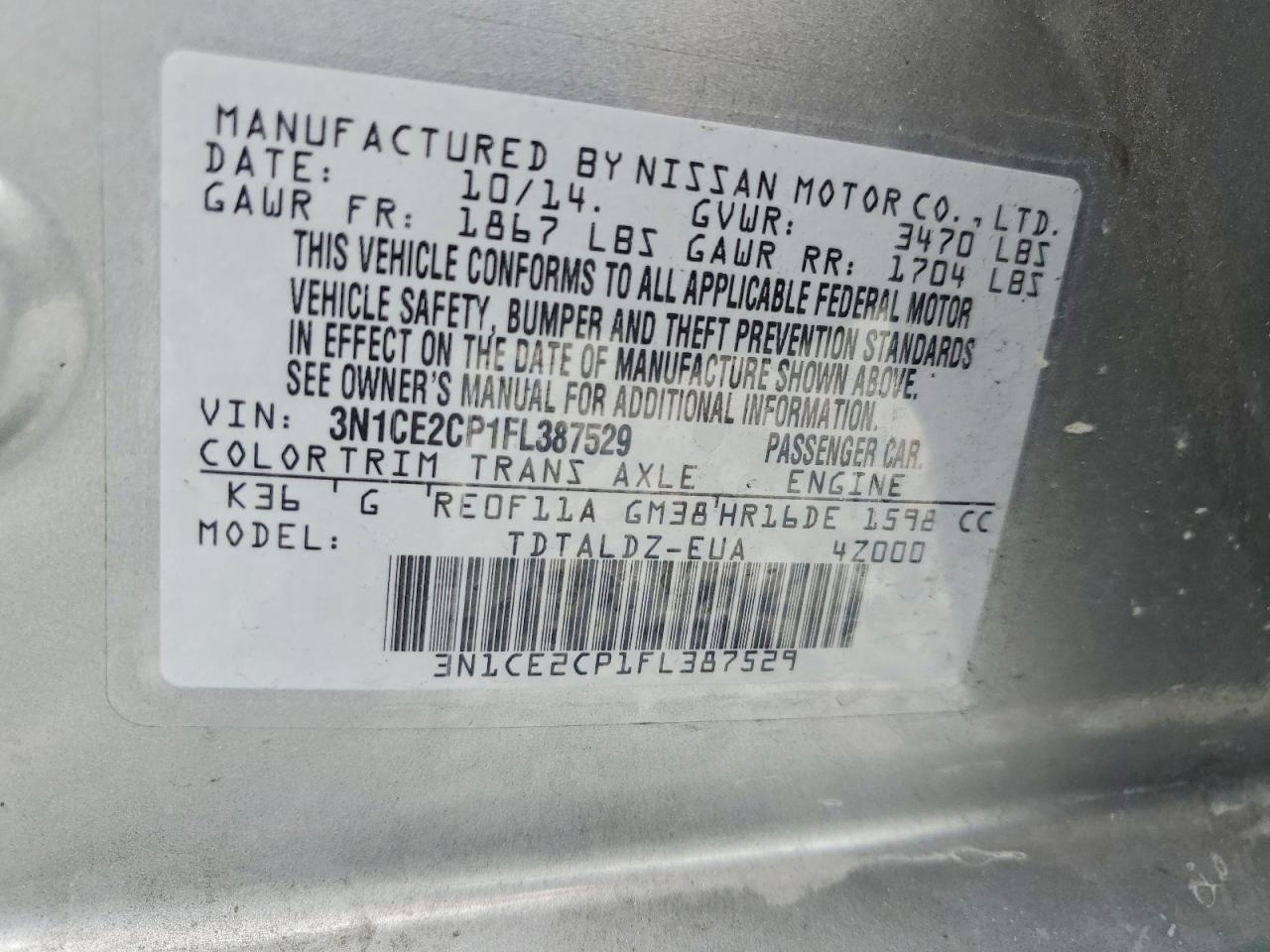 2015 Nissan Versa Note sv