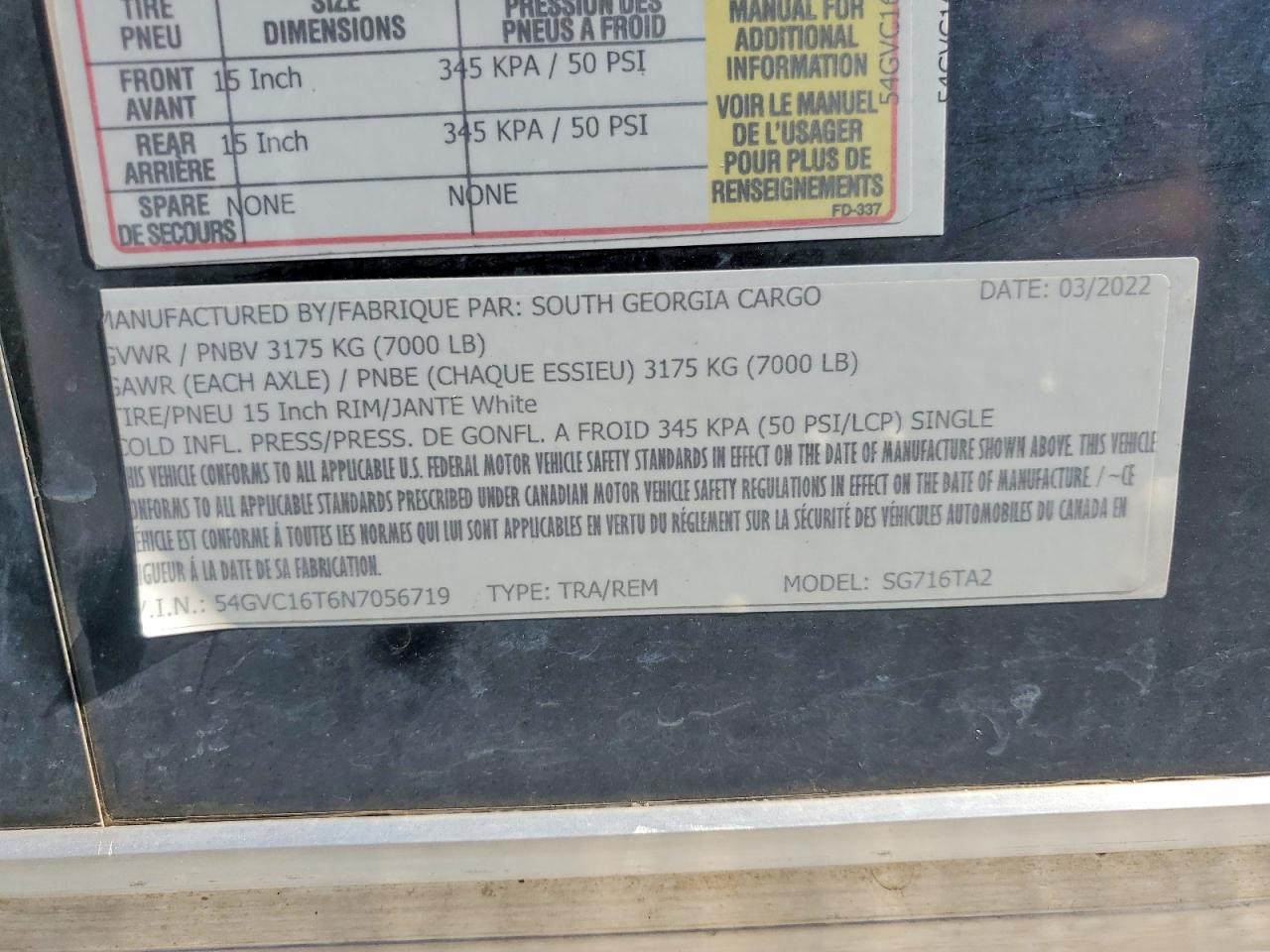 2022 South Georgia SG716TA2 Enclosed Cargo Trailer