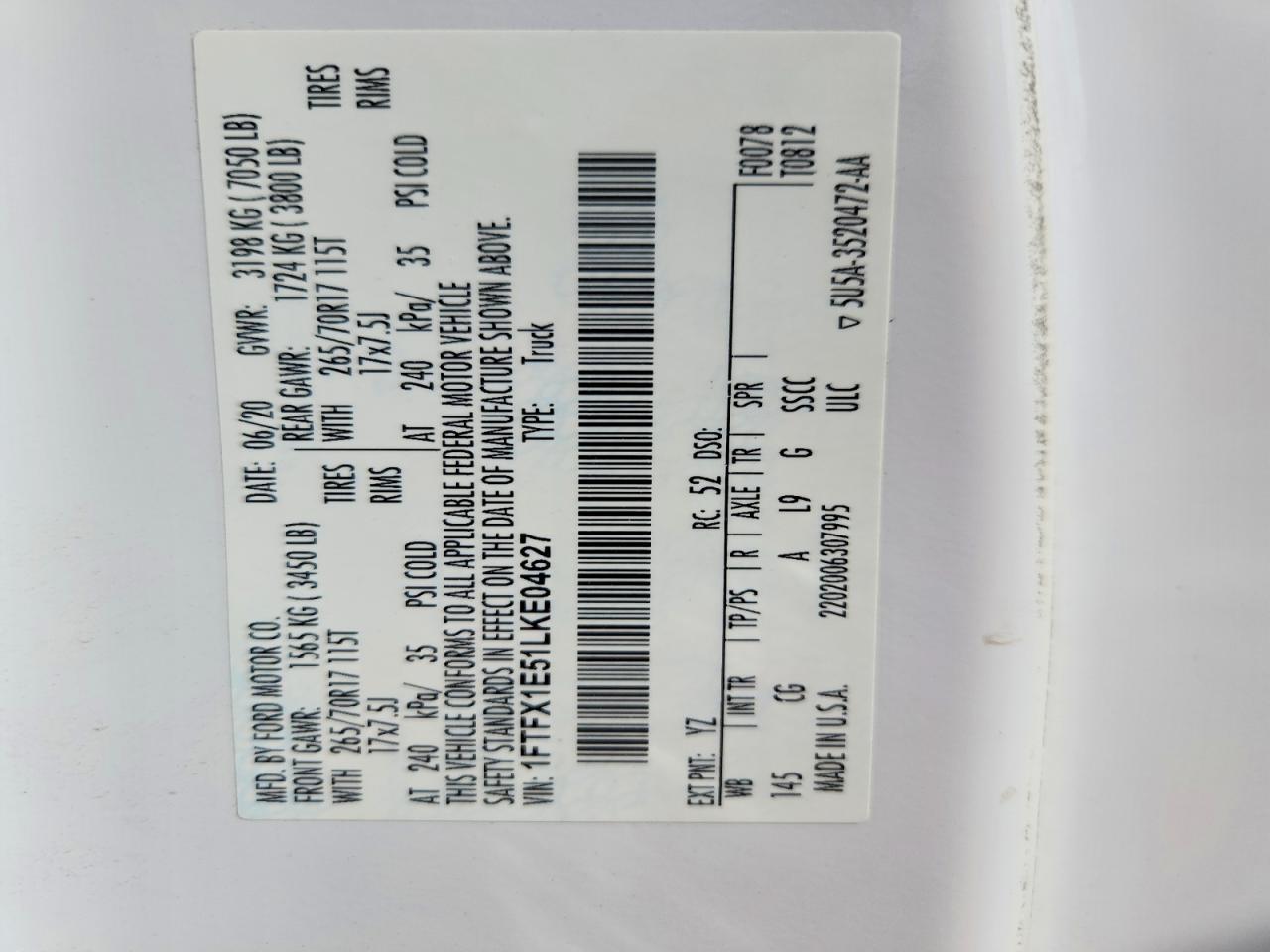 2020 Ford F150 Super Cab