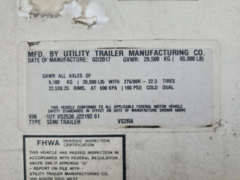 2018 Utility VS2RA Refrigerated Van Trailer