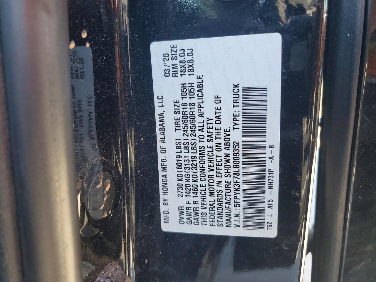 2020 Honda Ridgeline RTL