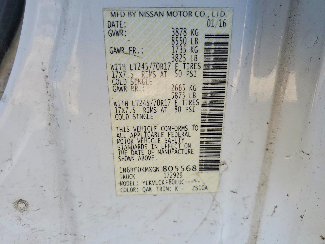 2016 Nissan NV 1500 S