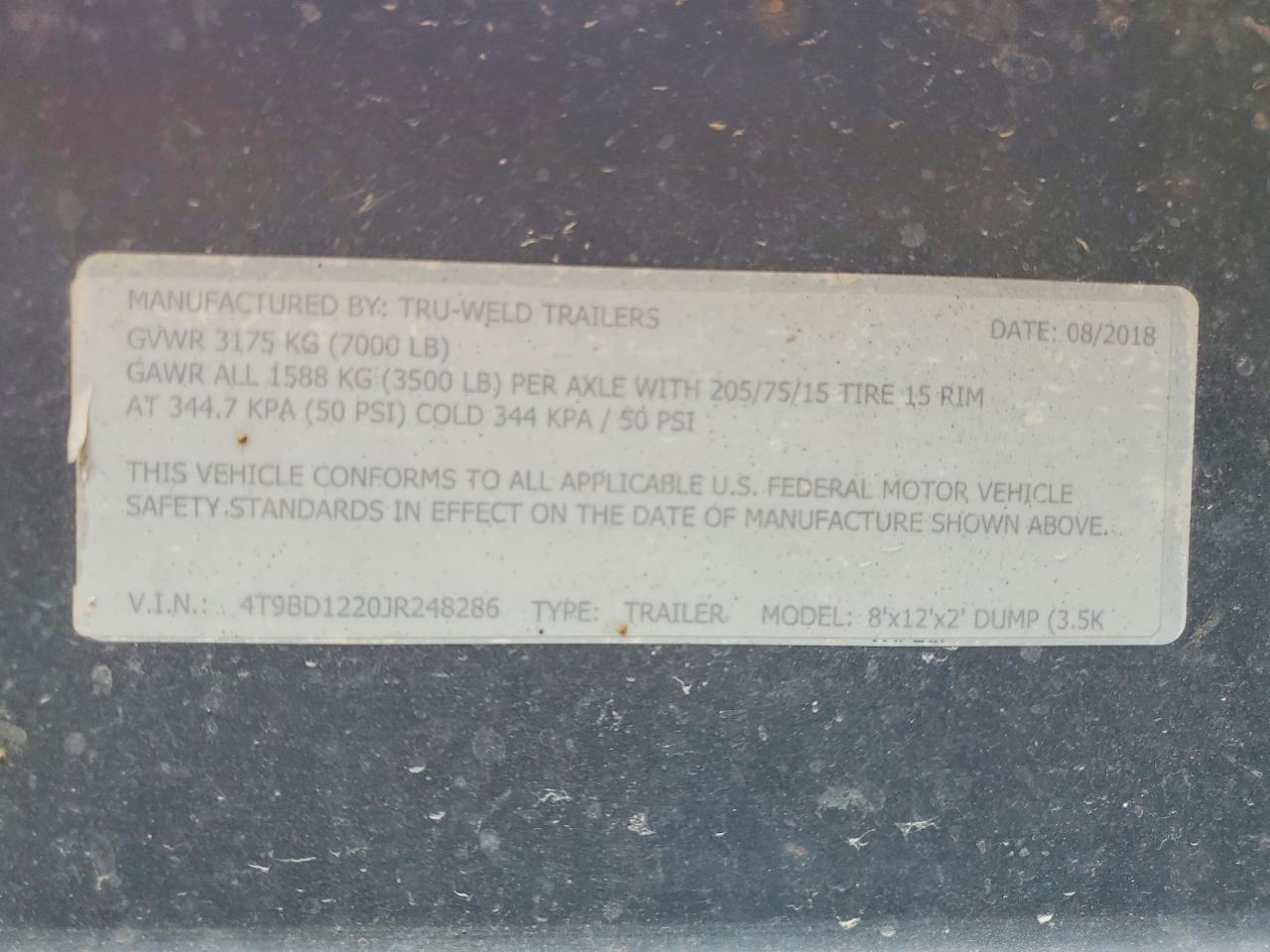 2018 Unknown 2018 TRU-WELD 8'X12'X2' Dump Trailer