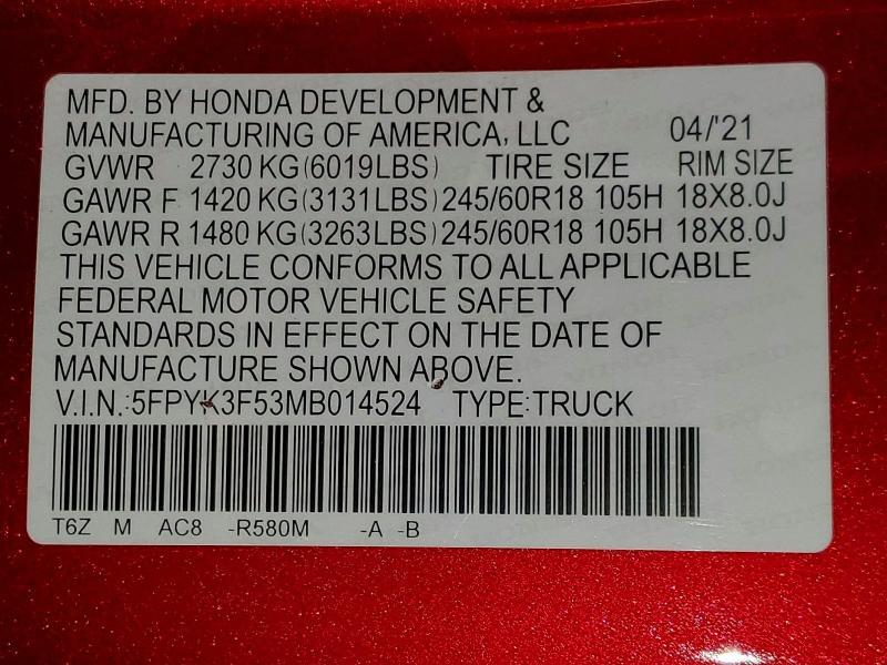 2021 Honda Ridgeline RTL