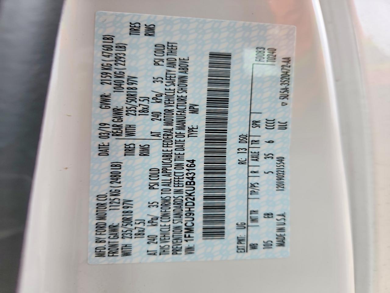 2019 Ford Escape sel