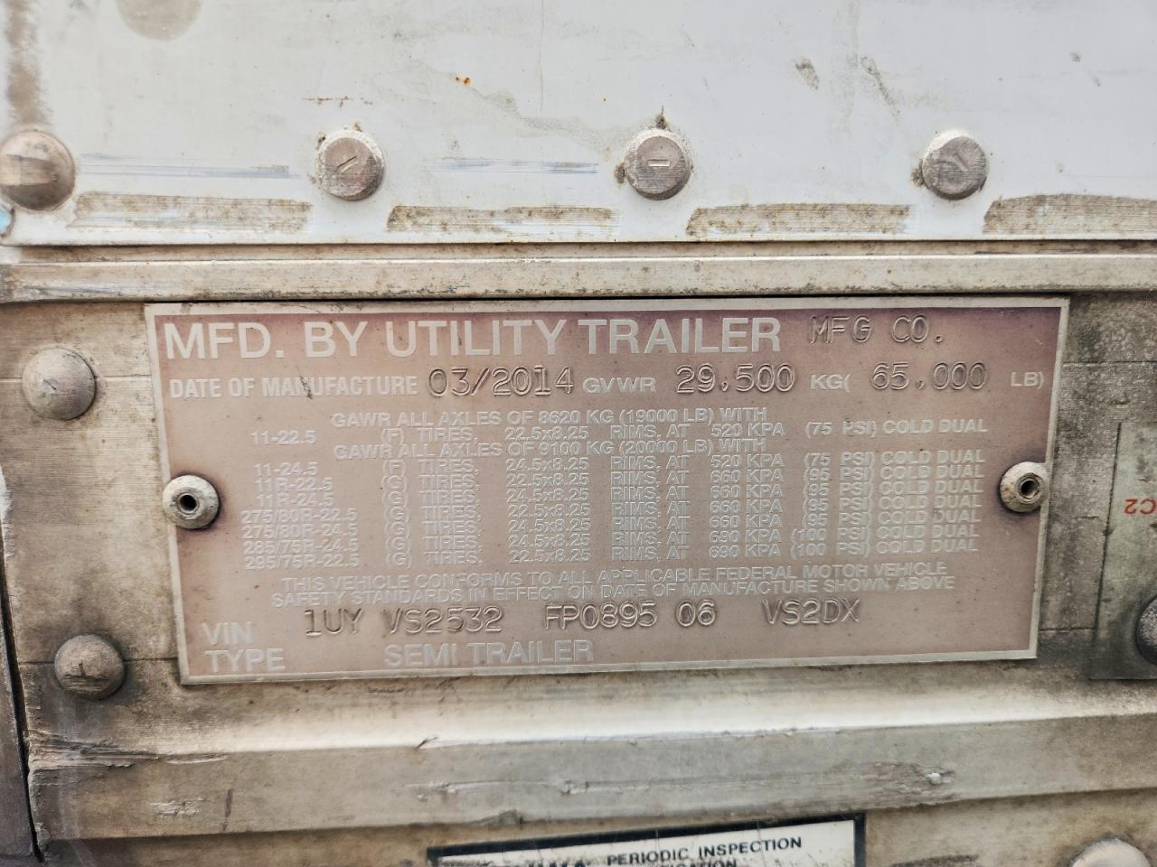 2015 Utility VS2DX DRY Van Trailer
